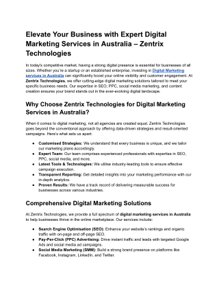 Elevate Your Business with Expert Digital Marketing Services in Australia – Zentrix Technologies