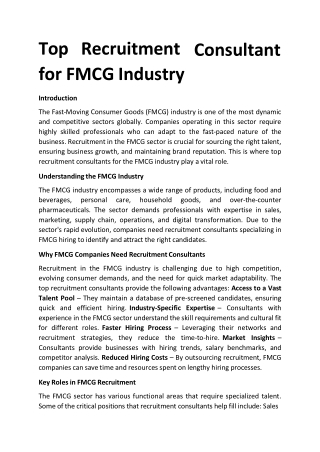 Top Recruitment Consultant for FMCG Industry