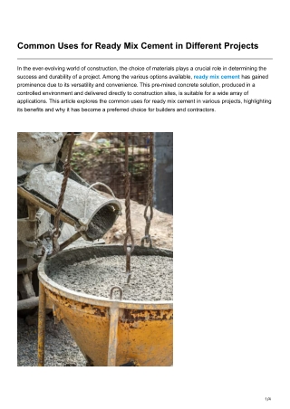 Common Uses for Ready Mix Cement in Different Projects