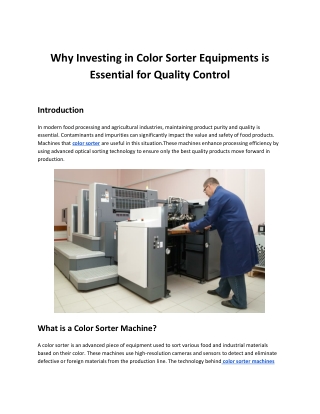 Why Color Sorter Machines Are Essential for High-Quality Processing