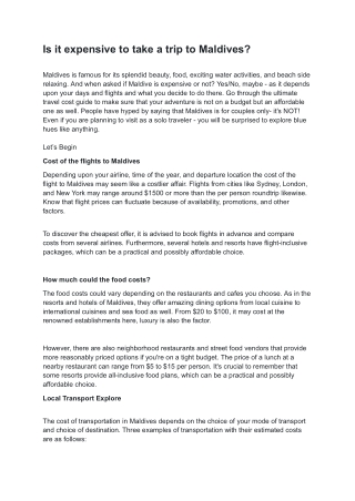 Is it expensive to take a trip to Maldives