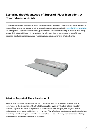 Exploring the Advantages of Superfoil Floor Insulation A Comprehensive Guide