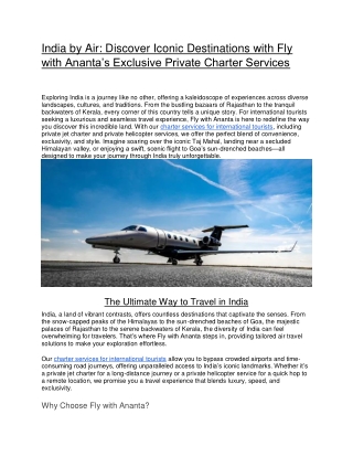 Charter Services for International Tourists: Tailored Travel Solutions Across In