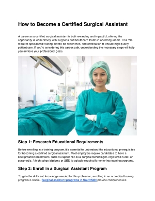 Pathway to Success- Becoming a Certified Surgical Assistant