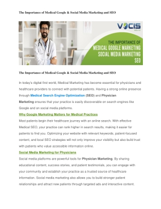 The Importance of Medical Google & Social Media Marketing and SEO
