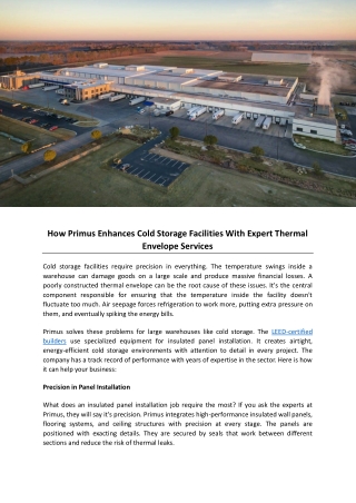How Primus Enhances Cold Storage Facilities With Expert Thermal Envelope Services