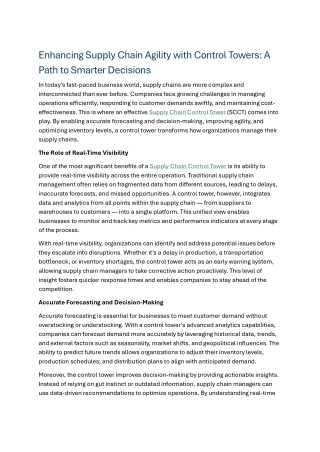 Enhancing Supply Chain Agility with Control Towers: A Path to Smarter Decisions