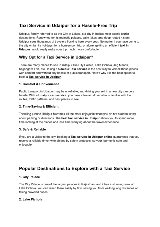 Taxi Service in Udaipur for a Hassle-Free Trip