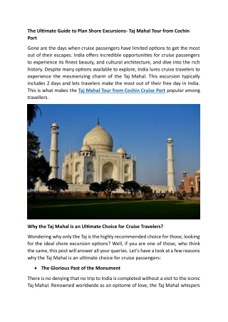 The Ultimate Guide to Plan Shore Excursions- Taj Mahal Tour from Cochin Port