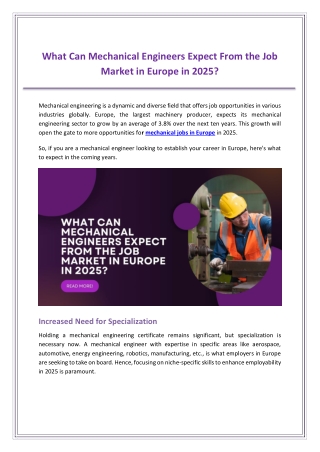 What Can Mechanical Engineers Expect From the Job Market in Europe in 2025