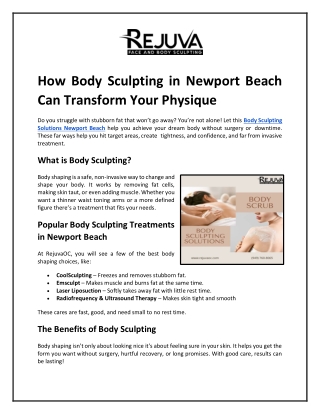 How Body Sculpting in Newport Beach Can Transform Your Physique