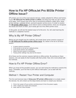 How to Fix HP OfficeJet Pro 8035e Printer Offline Issue