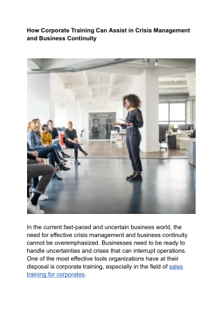 How Corporate Training Can Assist in Crisis Management and Business Continuity