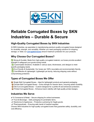 Reliable Corrugated Boxes by SKN Industries – Durable & Secure