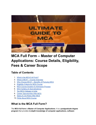 BLOG - MCA Full Form