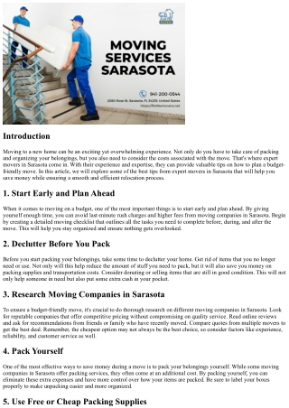 Planning a Budget-Friendly Move: Tips from Expert Movers Sarasota