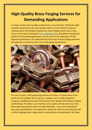 High-Quality Brass Forging Services for Demanding Applications