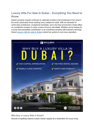 Luxury Villa For Sale In Dubai – Everything You Need to Know