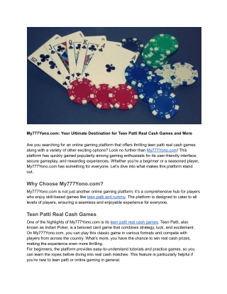 My777Yono.com- Your Ultimate Destination for Teen Patti Real Cash Games and More