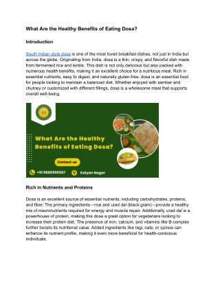 What Are the Healthy Benefits of Eating Dosa