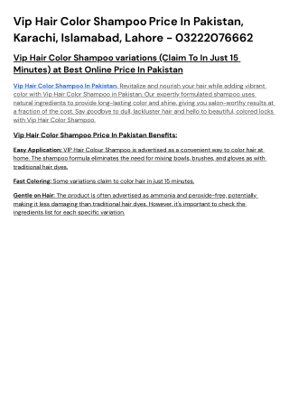 Vip Hair Color Shampoo Price In Pakistan, Karachi, Islamabad, Lahore - 03222076662