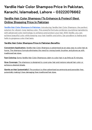 Yardlie Hair Color Shampoo Price In Pakistan, Karachi, Islamabad, Lahore - 03222076662