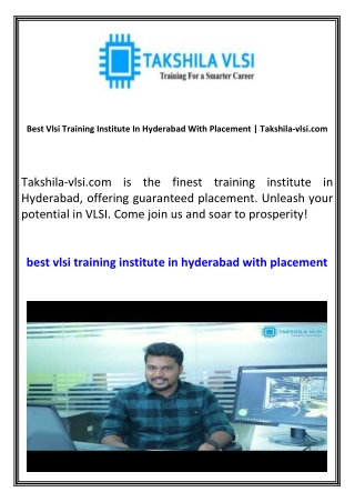 Best Vlsi Training Institute In Hyderabad With Placement Takshila-vlsi.com