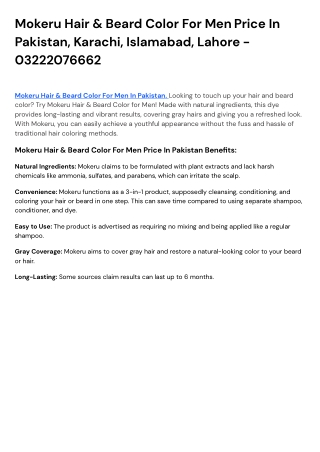 Mokeru Hair & Beard Color For Men Price In Pakistan, Karachi, Islamabad, Lahore - 03222076662