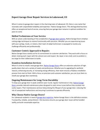 Garage Door Installation in Lakewood, CO