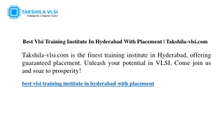 Best Vlsi Training Institute In Hyderabad With Placement Takshila-vlsi.com