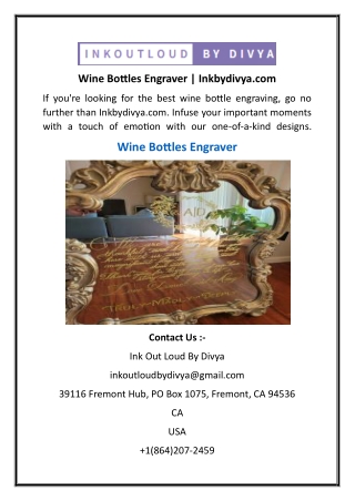 Wine Bottles Engraver  Inkbydivya.com