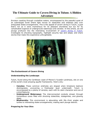 The Ultimate Guide to Cavern Diving in Tulum: A Hidden Adventure