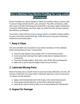 How to Maintain Your Electric Foot Step for Long-Lasting Performance