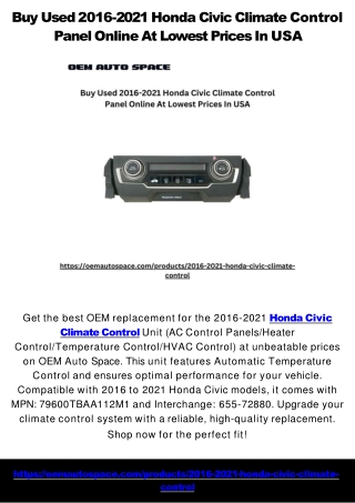 OEM Autospace Buy 2016-2021 Honda Civic & 2015-2019 Nissan Versa Climate Control Panels online at lowest price in USA