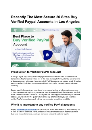 Recently The Most Secure 20 Sites Buy Verified Paypal Accounts In Los Angeles