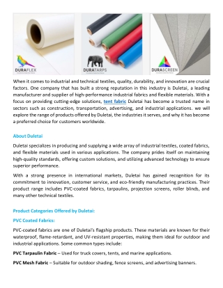 Duletai A Leading Manufacturer of Industrial and Technical Textiles