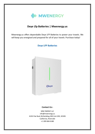 Deye Lfp Batteries | Mwenergy.us