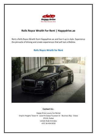 Rolls Royce Wraith For Rent | Happydrive.ae
