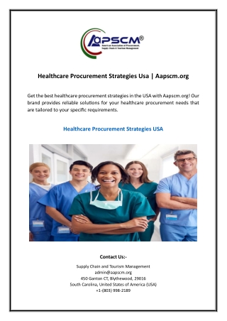 Healthcare Procurement Strategies Usa | Aapscm.org