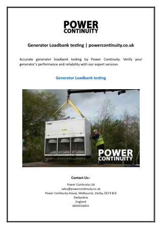 Generator Loadbank testing | powercontinuity.co.uk