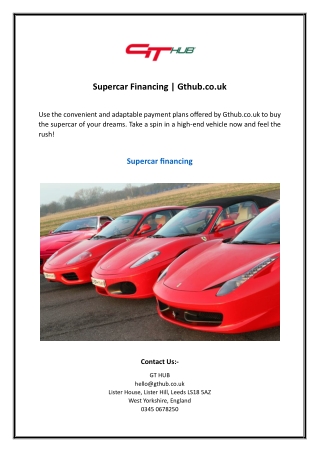 Supercar Financing | Gthub.co.uk