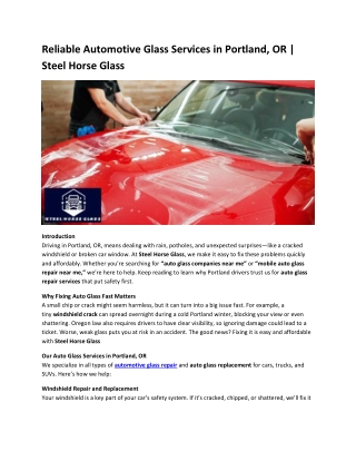 Reliable Automotive Glass Services in Portland, OR | Steel Horse Glass