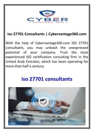 Iso 27701 Consultants Cybervantage360.com