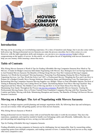 Moving on a Budget: The Art of Negotiating with Movers Sarasota