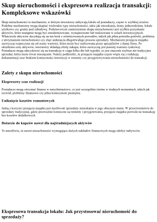Szybka sprzedaż nieruchomości: Transakcje mieszkaniowe i szybka sprzedaż mieszka