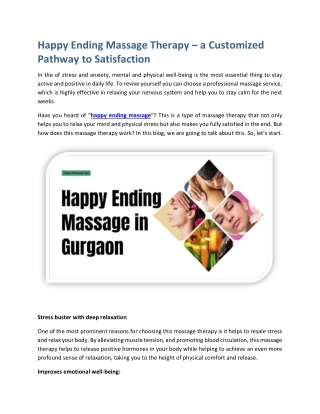 Happy Ending Massage Therapy a Customized Pathway to Satisfaction
