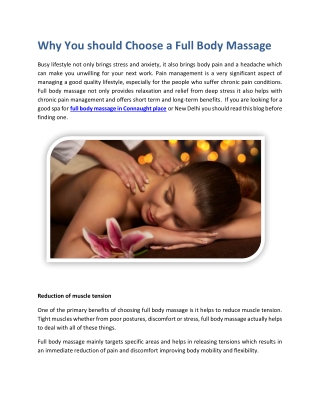 Why You should Choose a Full Body Massage