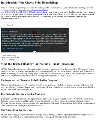 Meet the Trusted Roofing Contractors of Tidal Remodeling