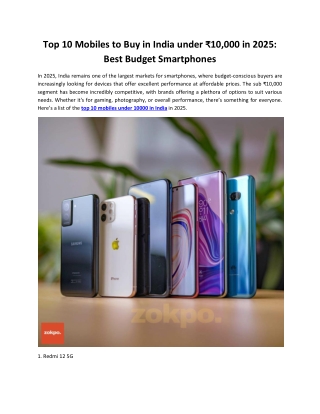 Top 10 Mobiles to Buy in India Under 10000 in 2025