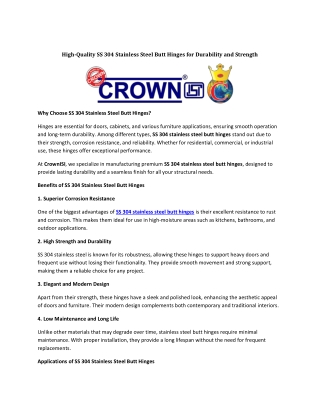 High-Quality SS 304 Stainless Steel Butt Hinges for Durability and Strength